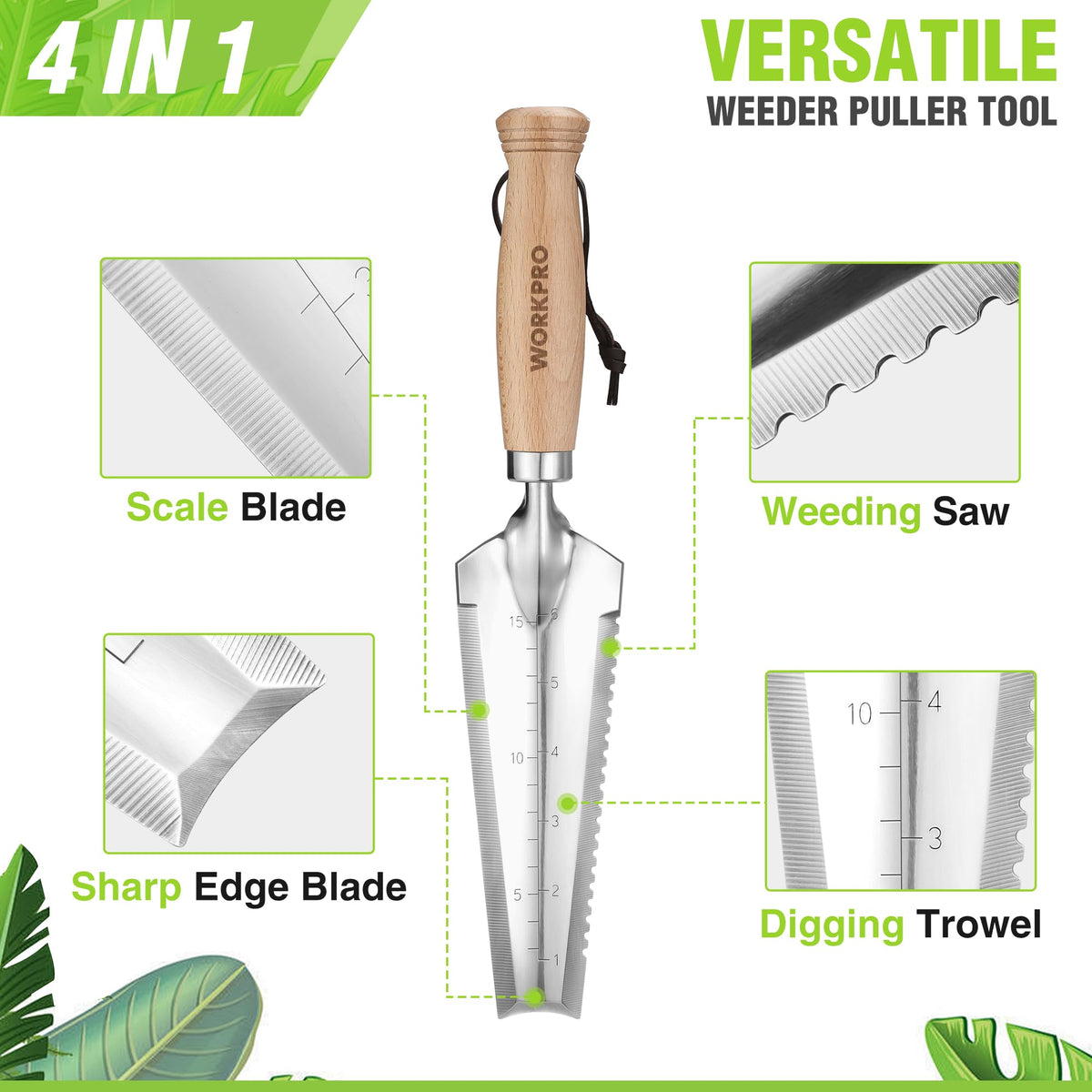 WorkPRO depth mark ruler guides planting depth and transplanting