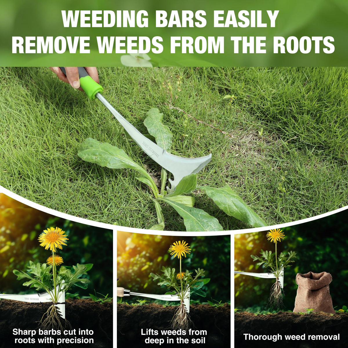 WORKPRO Edge-clearing design with sawtooth cleans stones and trims lawn edges.