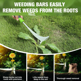 WORKPRO Edge-clearing design with sawtooth cleans stones and trims lawn edges.