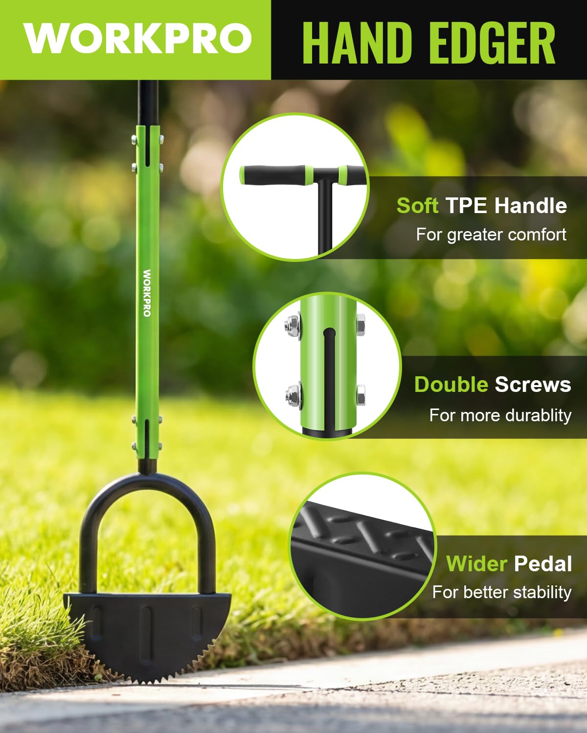 WORKPRO Edger spray-coated finish resists rust in outdoor conditions.