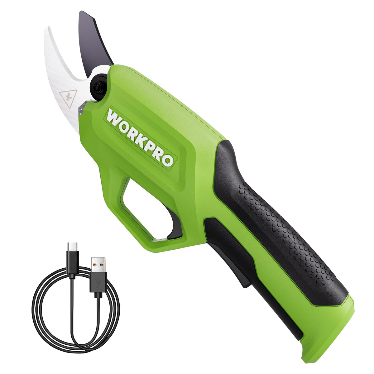 WORKPRO electric pruning shears front view showing compact, comfortable handling.