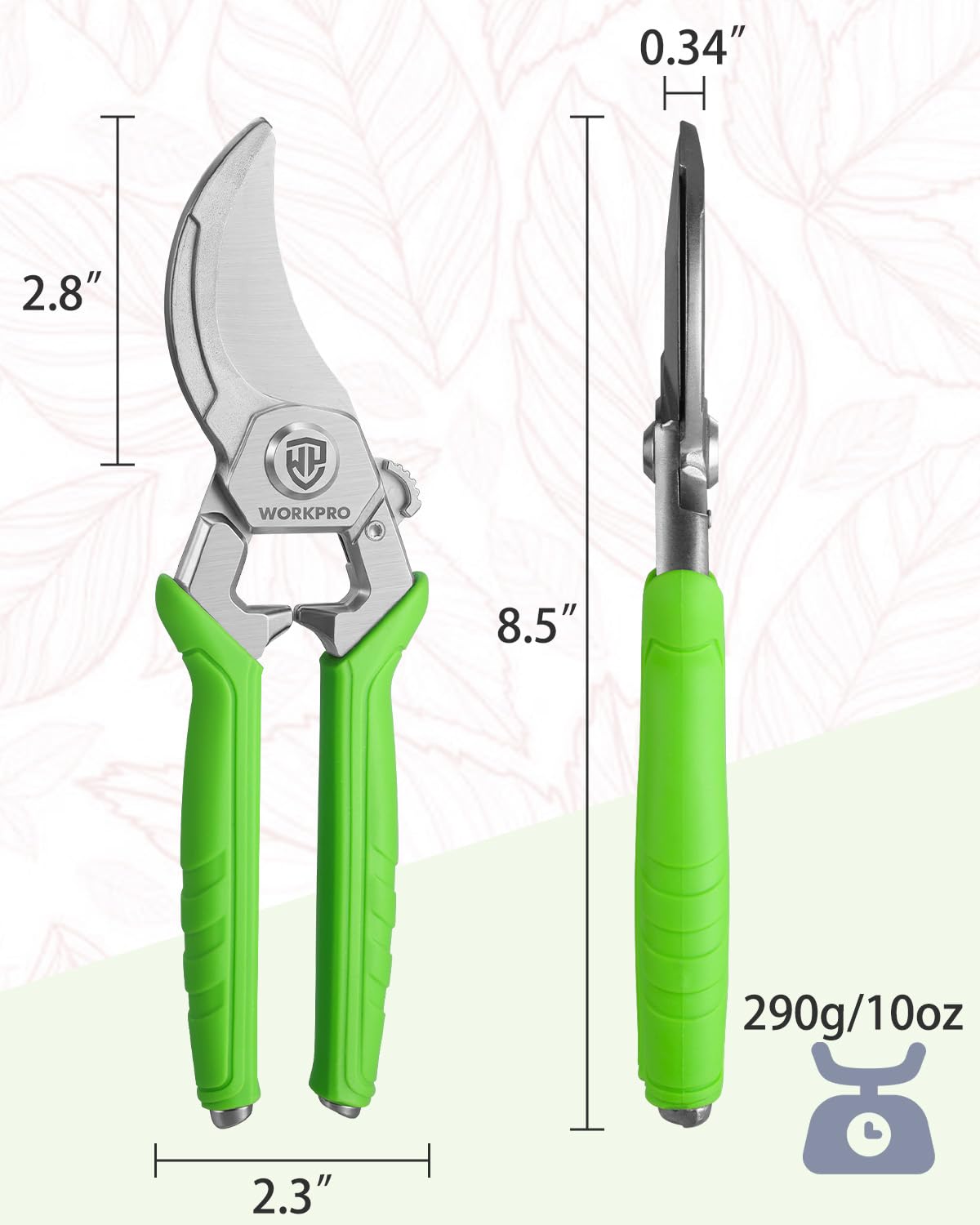 WORKPRO ergonomic handle for comfortable grip during pruning