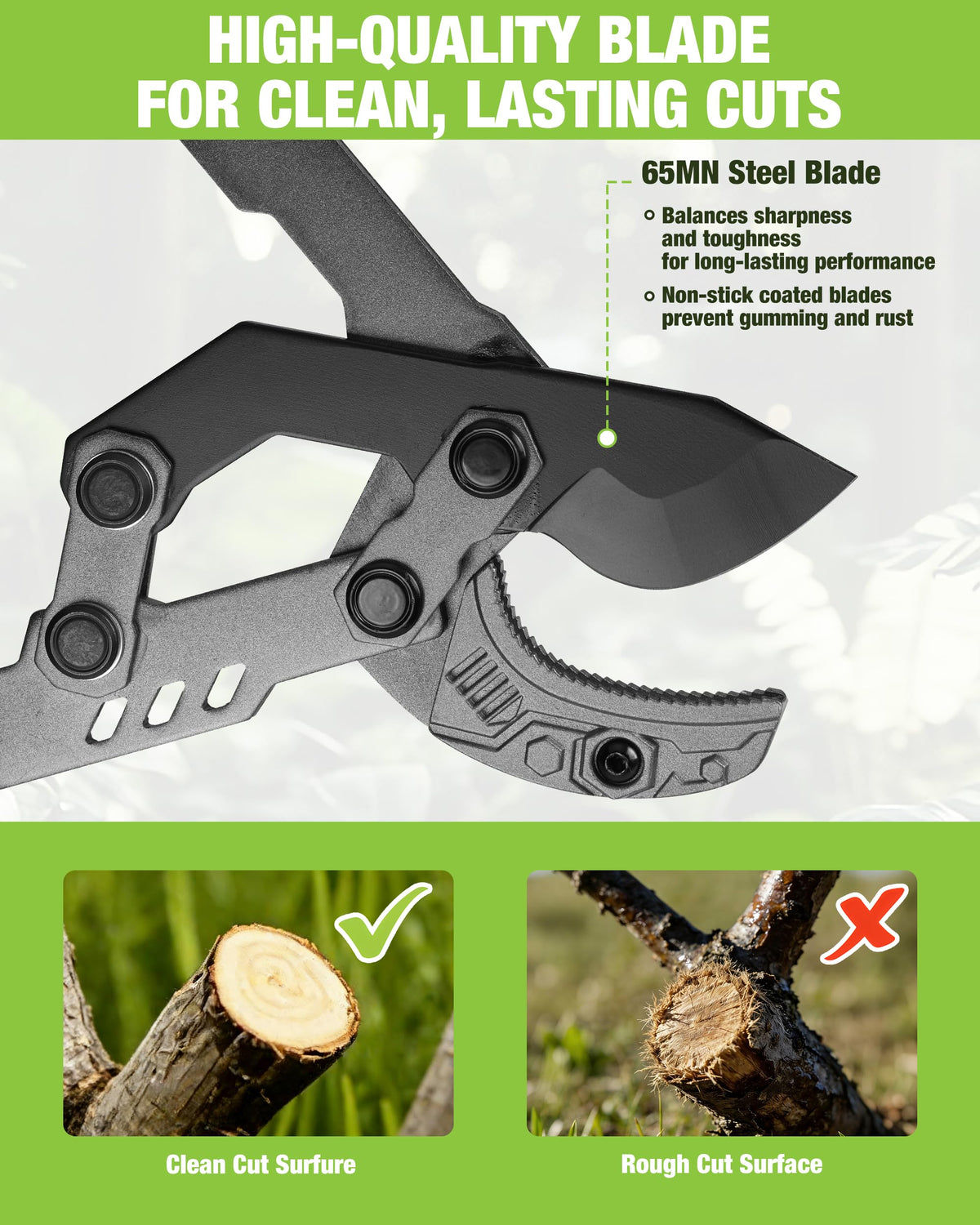 WORKPRO ergonomic non-slip grip ensures control during pruning sessions.