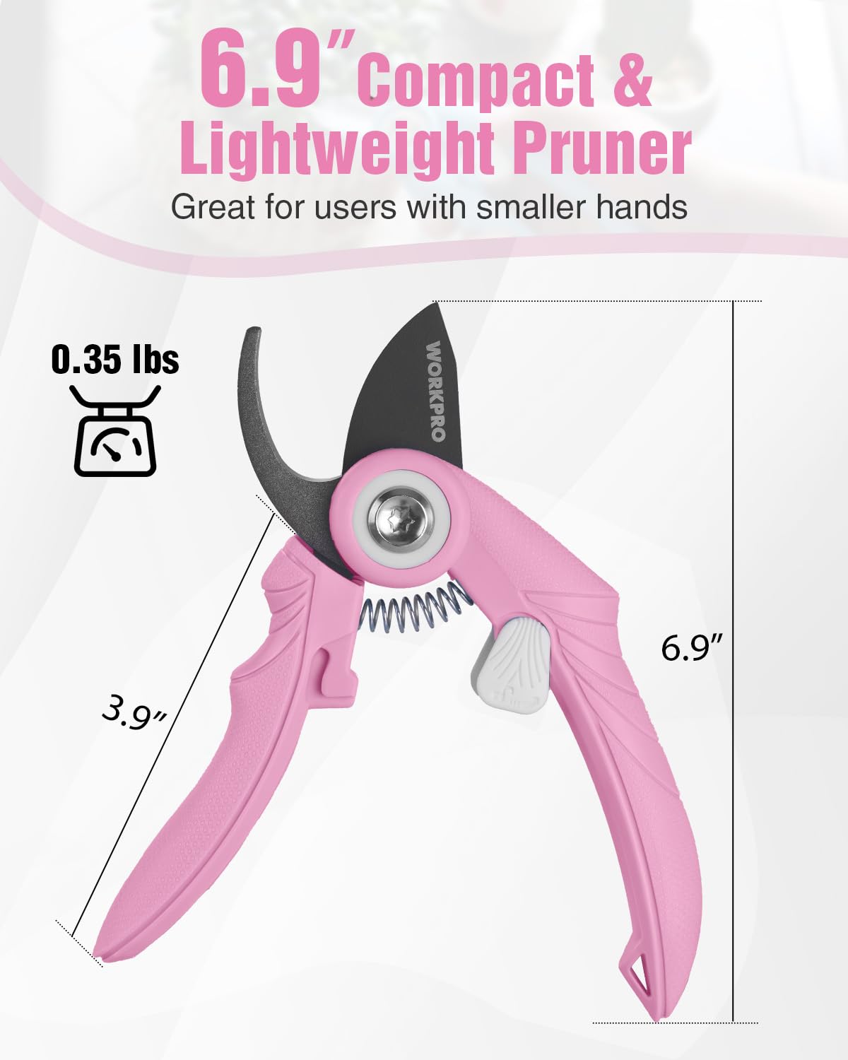 WORKPRO ergonomic non-slip handle designed for comfortable extended pruning