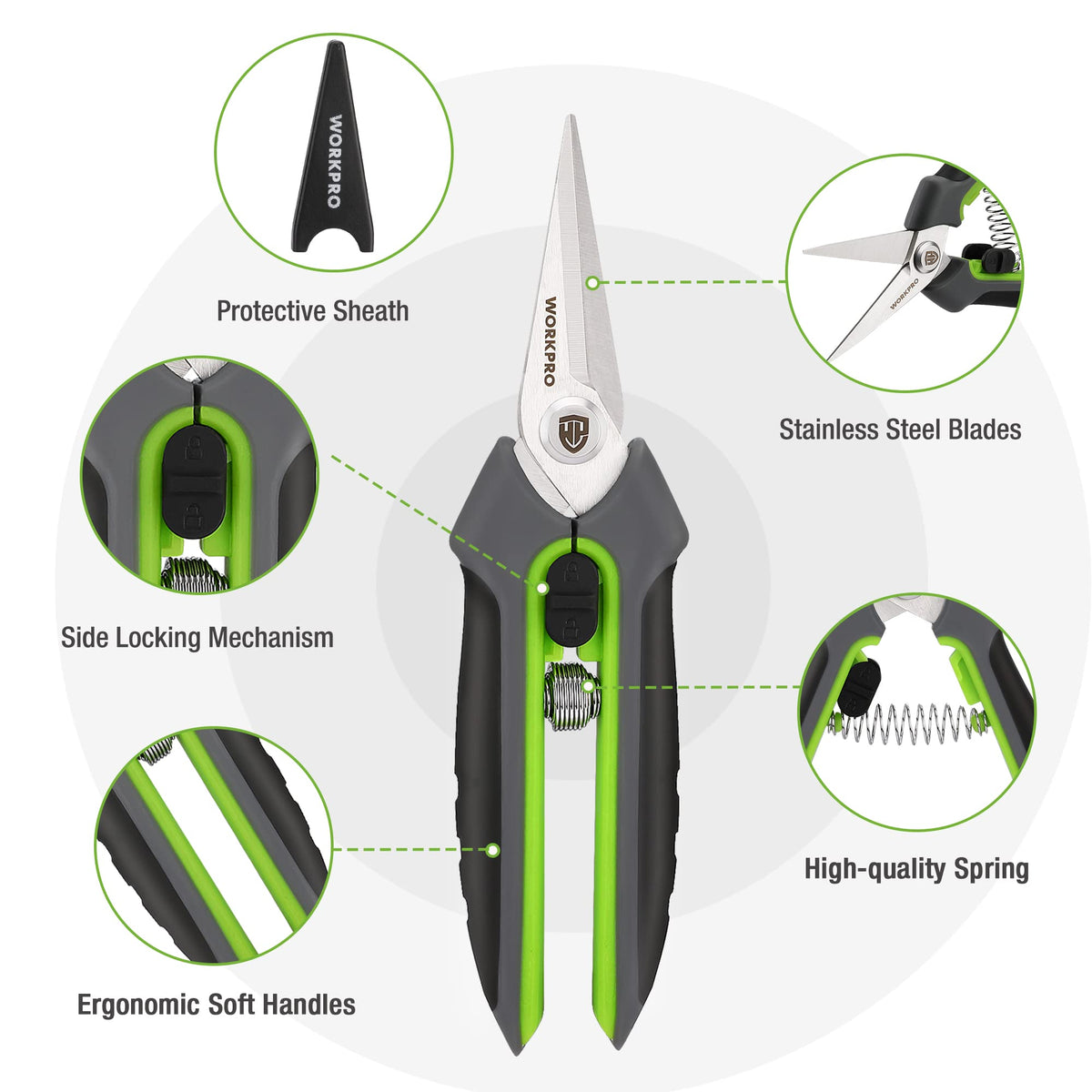 WorkPRO ergonomic tri-material handle reduces hand fatigue during pruning.