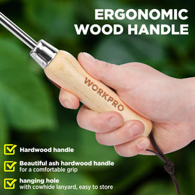 WORKPRO ergonomic wood handle provides comfortable grip during long gardening sessions