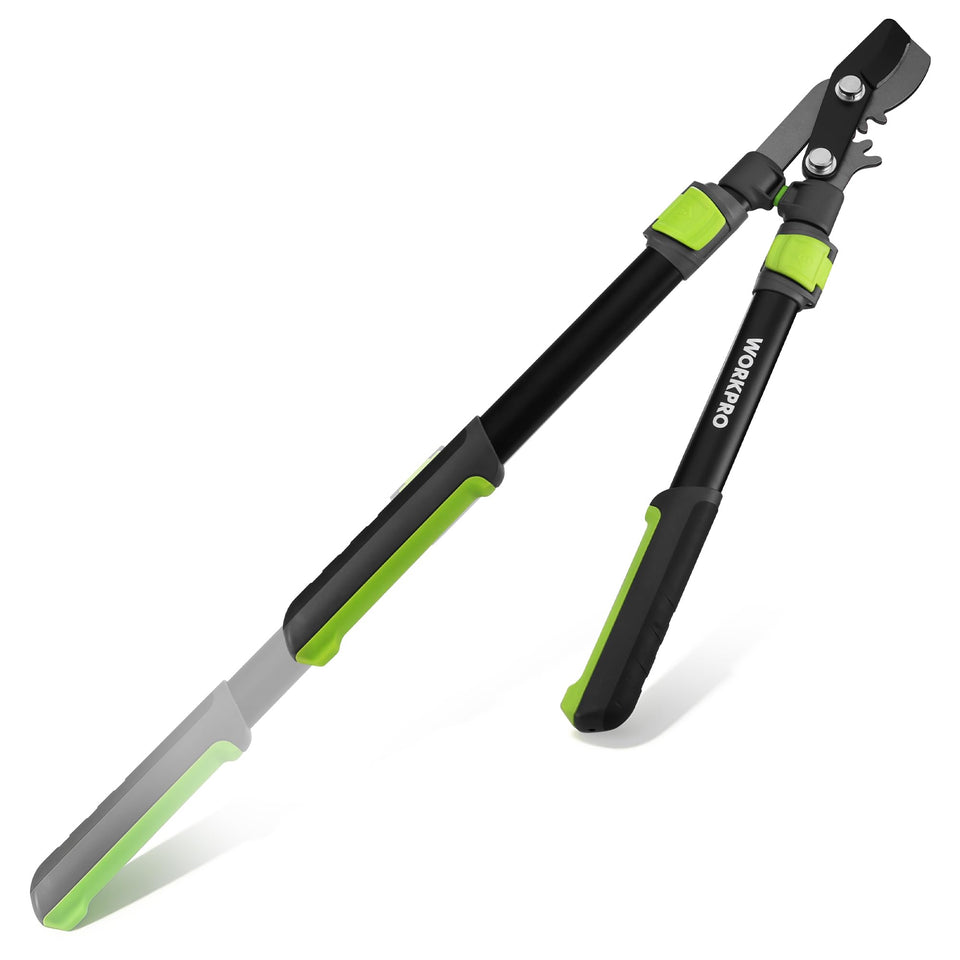 WORKPRO extendable bypass lopper in use, adjustable reach for tall branches pruning