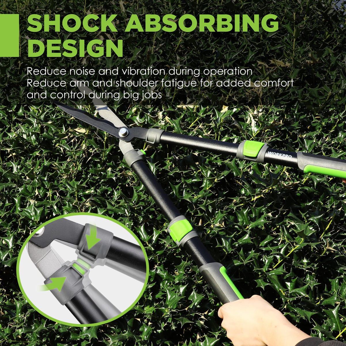 WORKPRO Extendable Hedge Shears buckle-adjusted length for versatile pruning