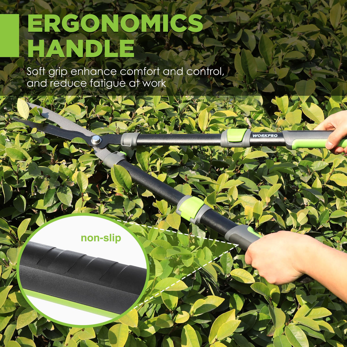 WORKPRO Extendable Hedge Shears blade close-up for clean sharp cuts