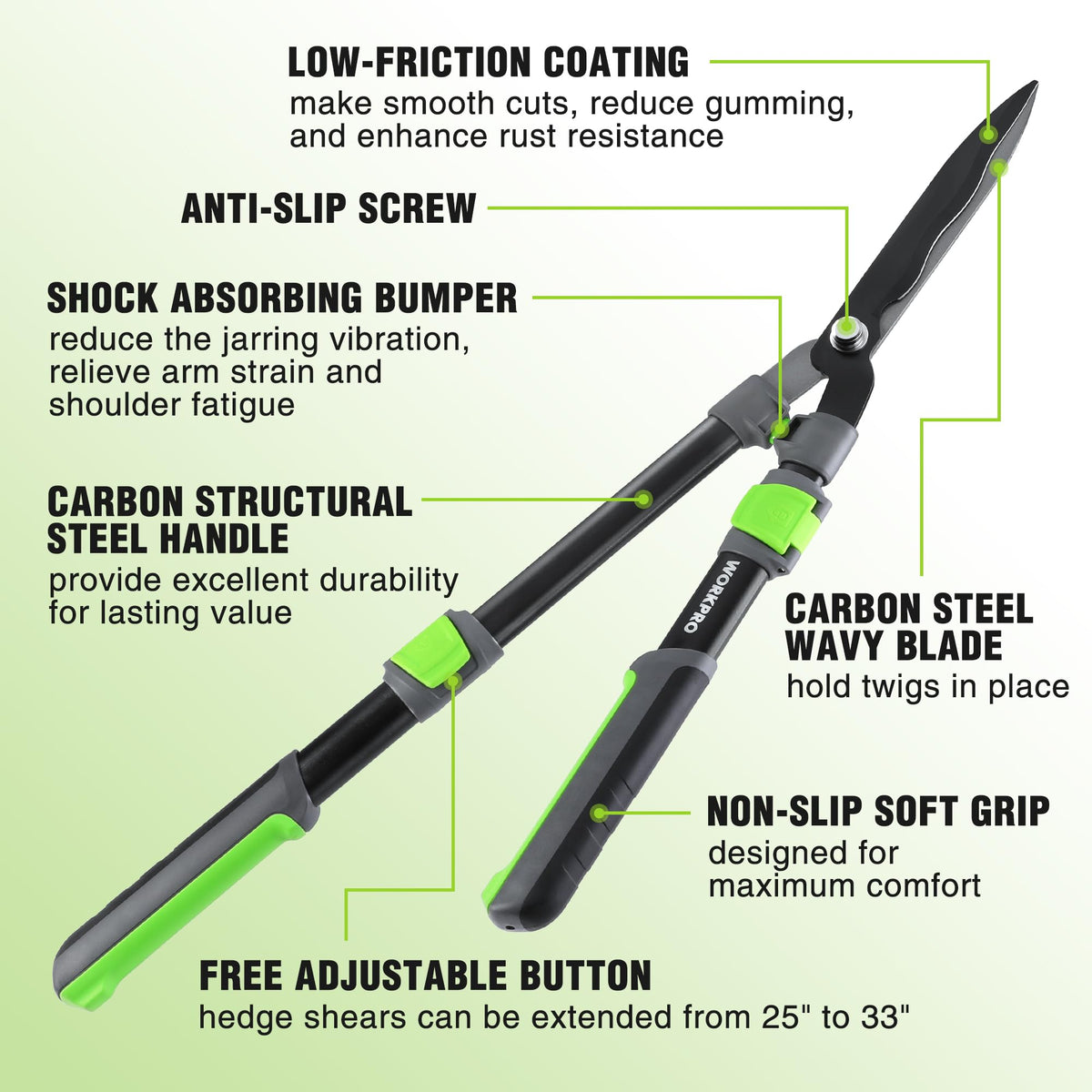WORKPRO Extendable Hedge Shears compact storage after pruning sessions