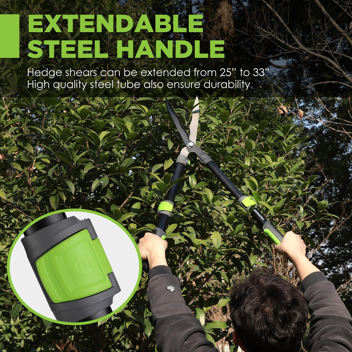WORKPRO Extendable Hedge Shears non-slip grips for comfortable damp conditions