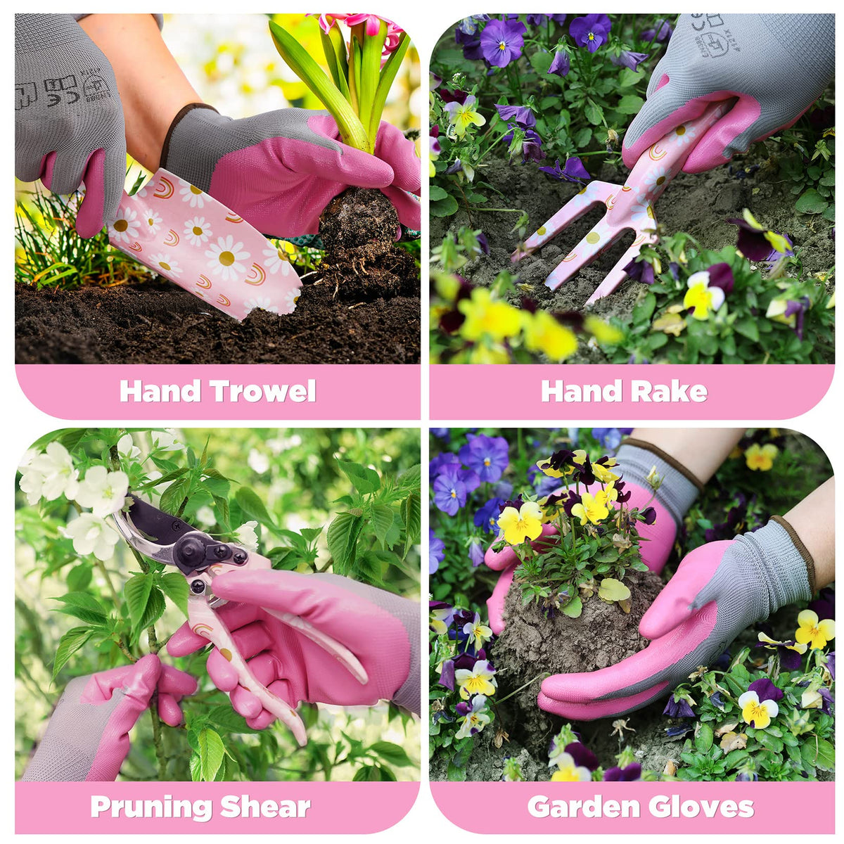 WORKPRO floral-pattern pruning shear with carbon steel blade and safety lock.