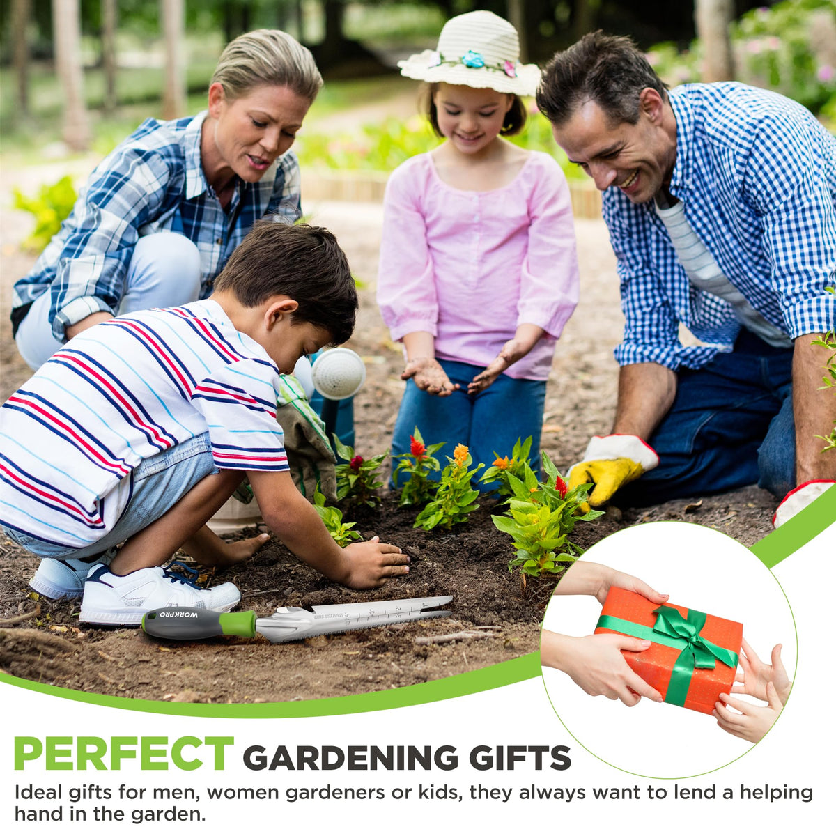 WORKPRO garden multiuse image showing soil loosening and transplanting readiness
