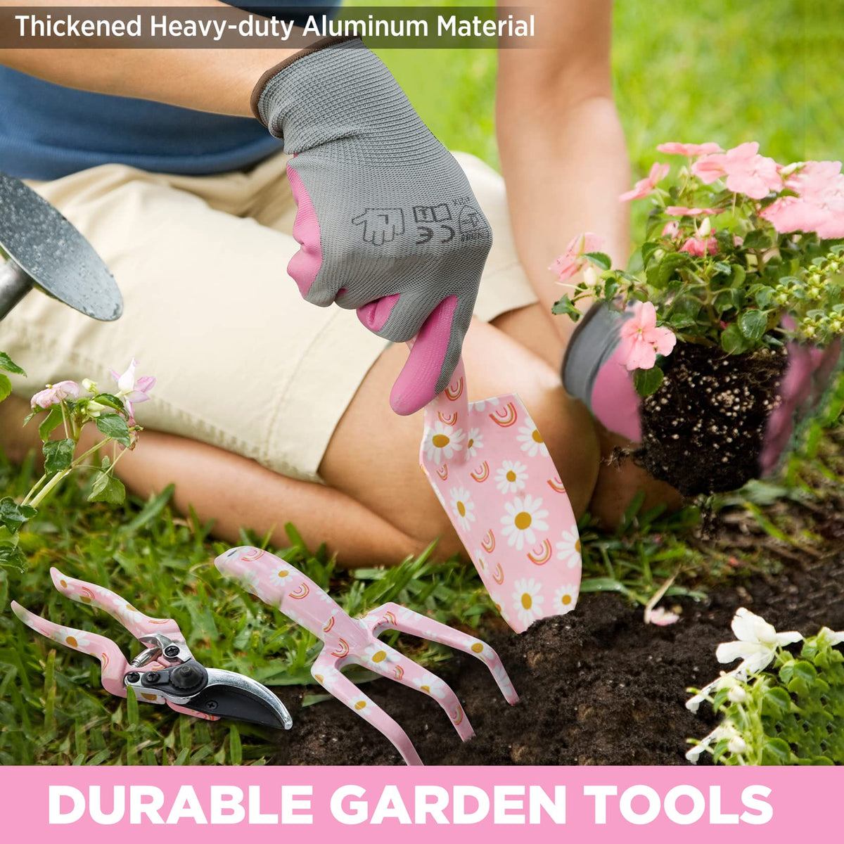 WORKPRO gift-ready gardening set in pink ribbon packaging for gifting.