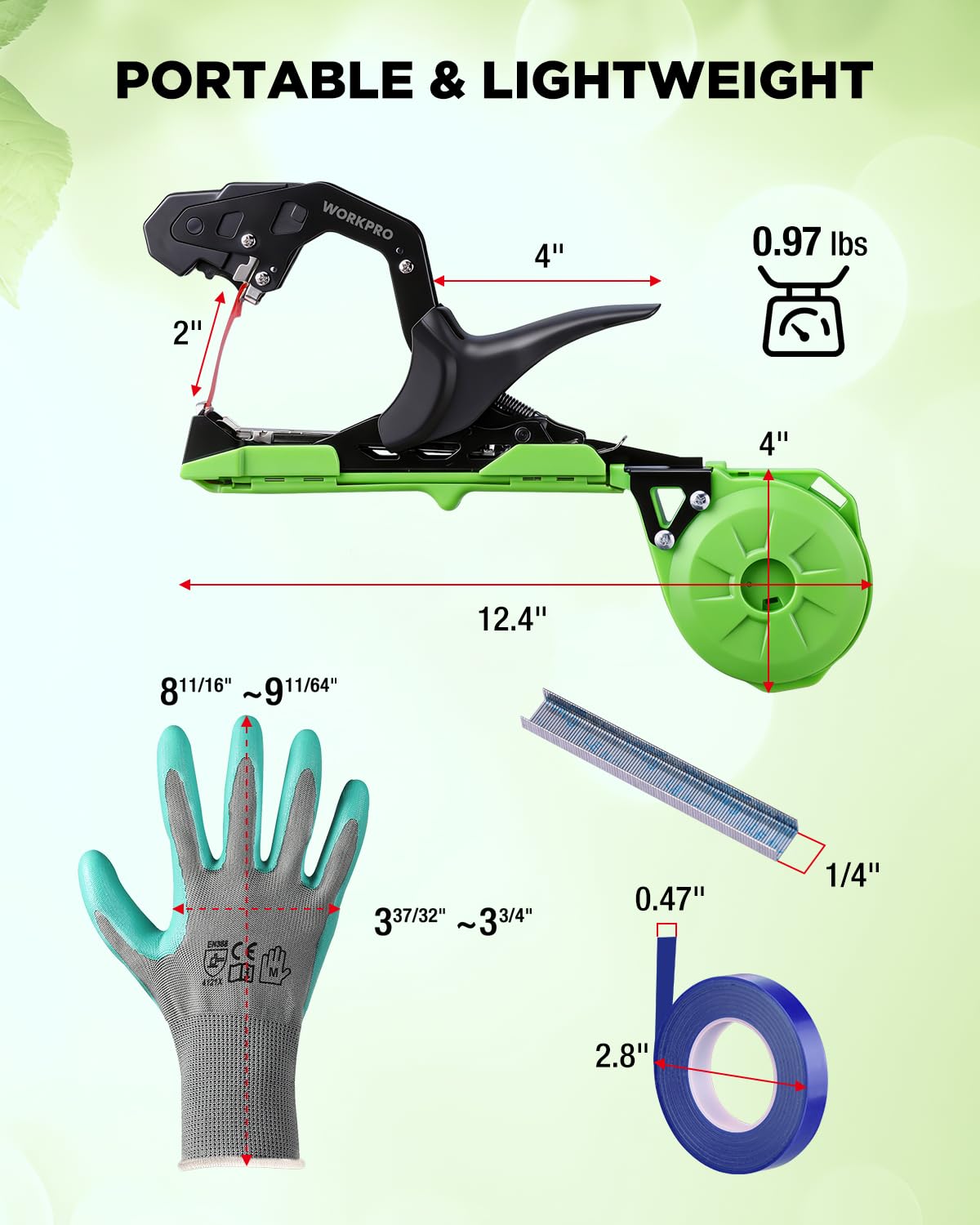 WORKPRO M-sized nitrile-coated gloves for a comfortable, secure grip during tying.