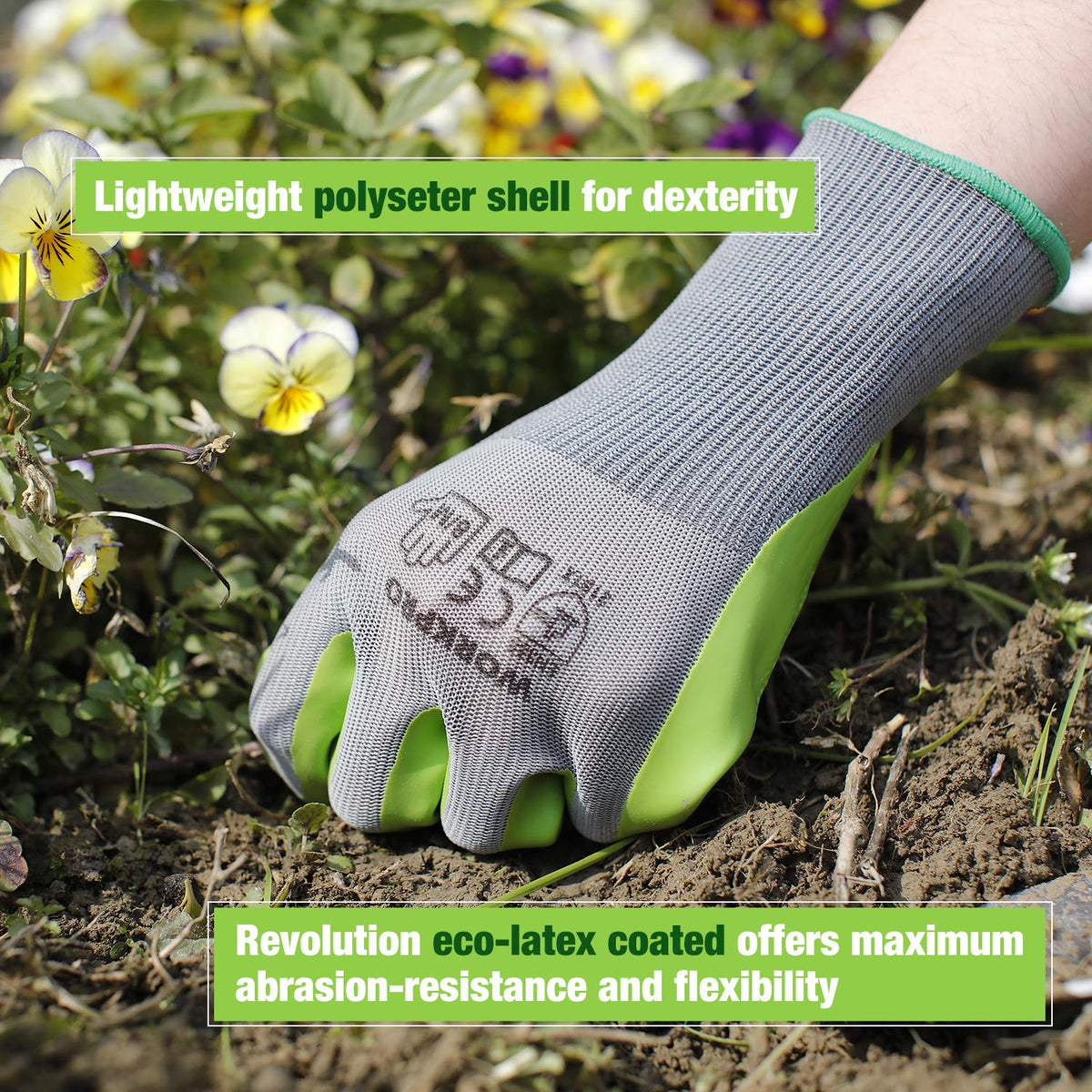 WORKPRO gloves protect nails and skin during weeding and pruning tasks.