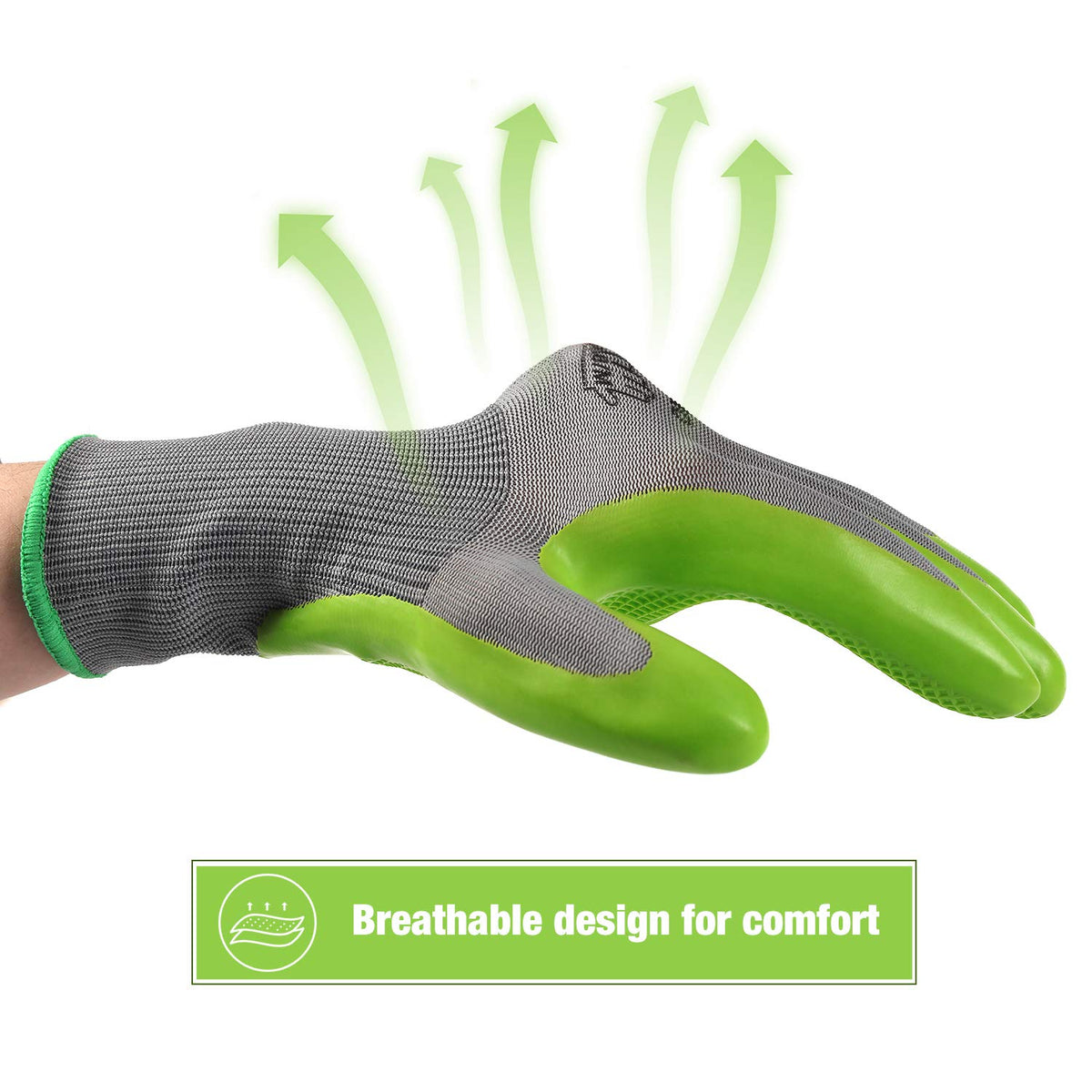 WORKPRO gloves waffle grip surface improves control in wet conditions.