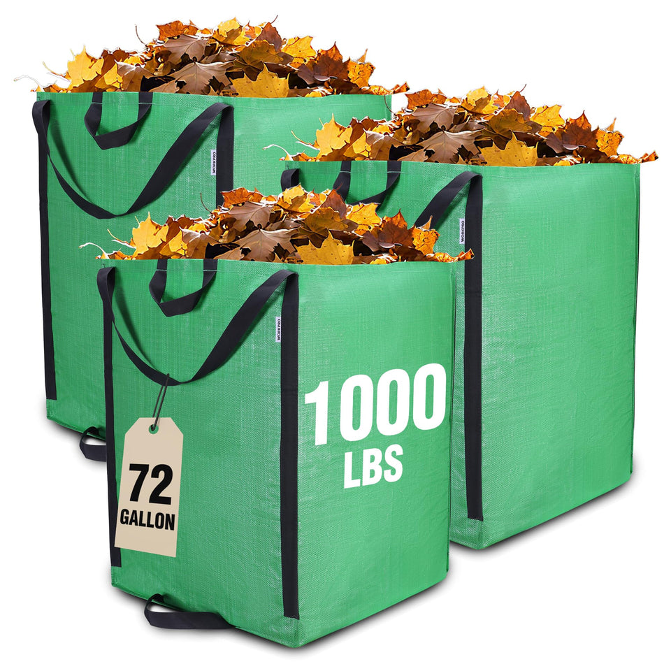 WORKPRO heavy-duty 72-gallon bag folded for compact storage and reuse.