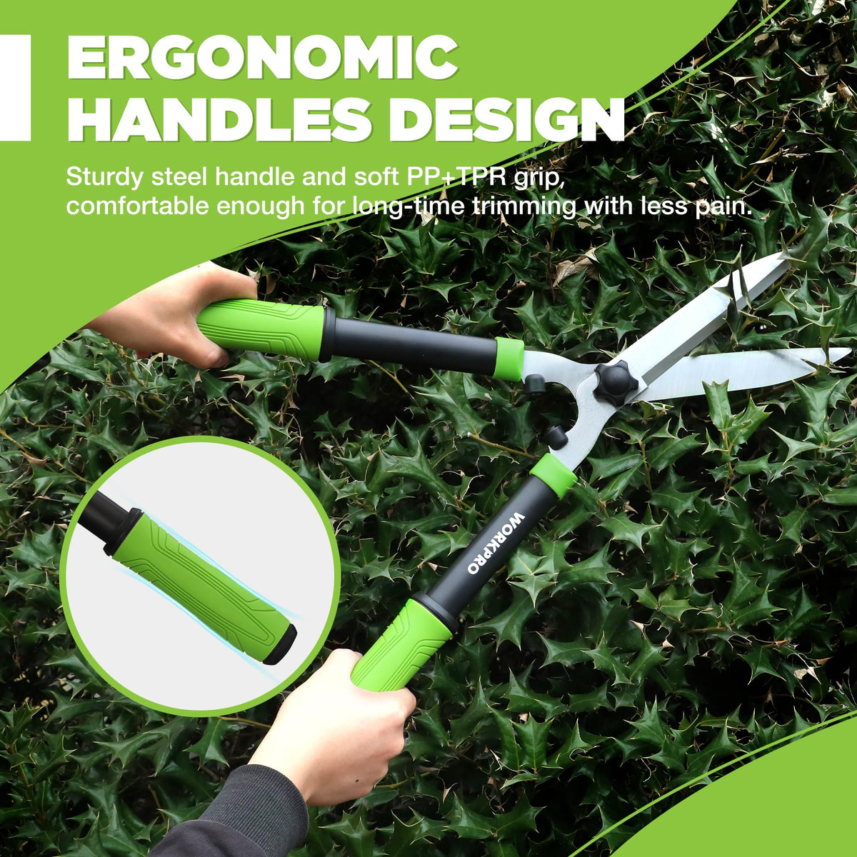 WORKPRO Hedge Shears offer 23-inch length for efficient reach and leverage.