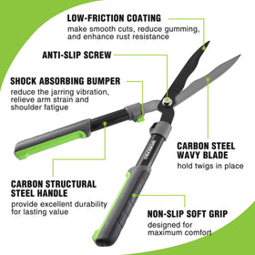 WORKPRO hedge shears ergonomic handle provides comfortable, non-slip grip for steady cuts.
