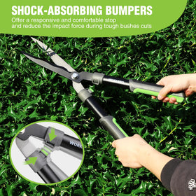 WORKPRO hedge shears allow flat and arc cuts for versatile shaping.