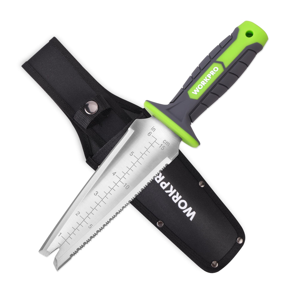 WORKPRO Hori Hori knife blade closeup highlighting a durable 7-inch blade for digging and cutting