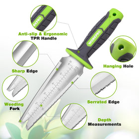 WORKPRO Hori Hori measuring scale on blade helps precise soil depth for transplanting