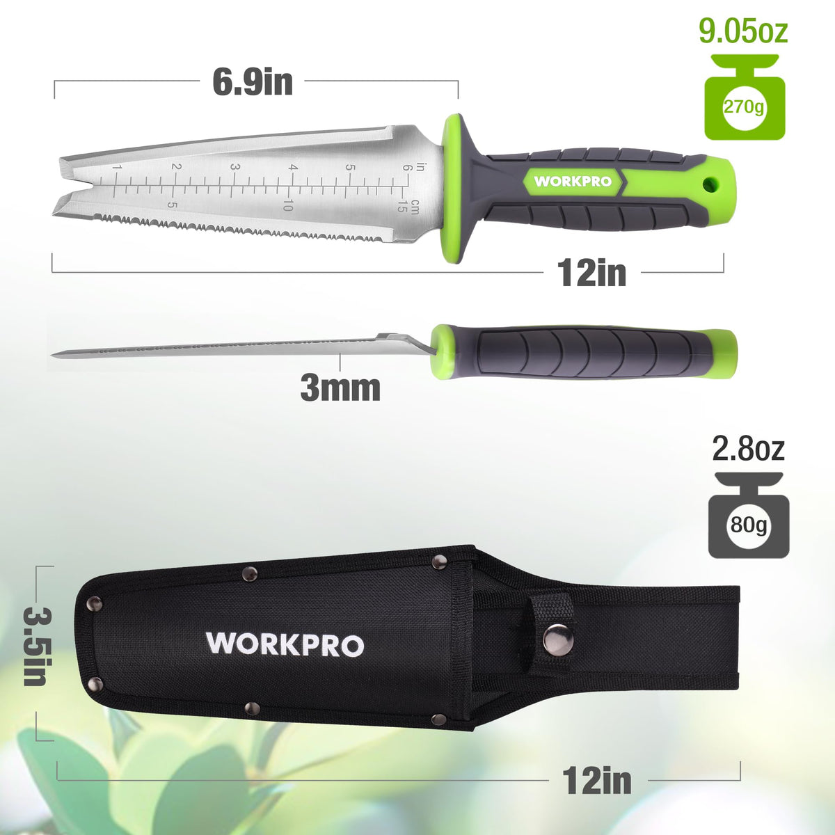 WORKPRO Hori Hori knife serrated edge in action, cutting roots and tough stubborn materials