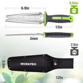 WORKPRO Hori Hori knife serrated edge in action, cutting roots and tough stubborn materials