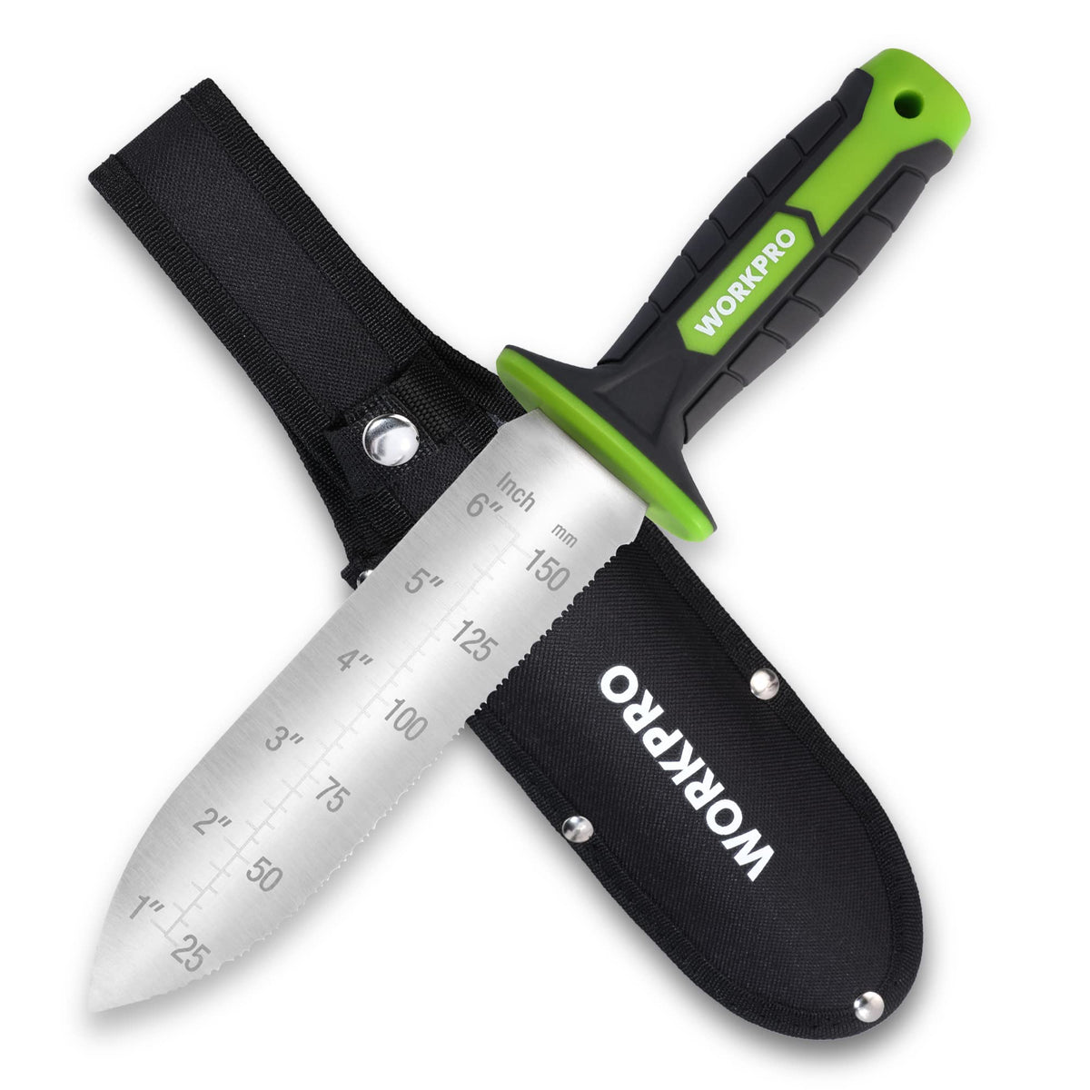 WORKPRO Hori Hori knife blade with dual edges for versatile digging and cutting.