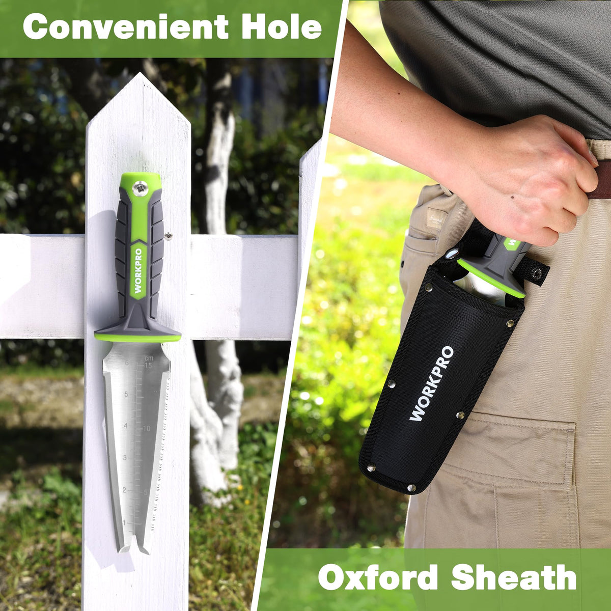 WORKPRO Hori Hori knife used for weeding and digging in garden beds