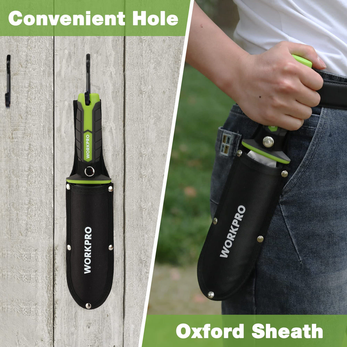 WORKPRO Hori Hori knife dual-edged blades for cutting roots and vegetables.
