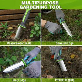 WORKPRO Hori Hori knife measuring tool on blade for accurate soil depth.