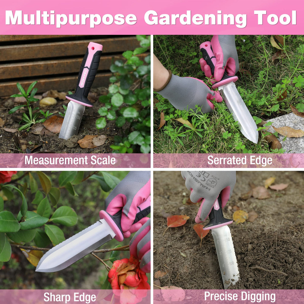 WORKPRO Hori Hori knife serrated edge designed for tough roots and wood.