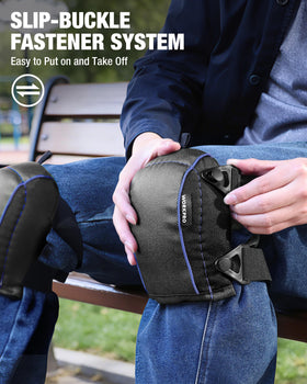 WORKPRO knee pads fasten securely with easy-release clips for adjustable fit