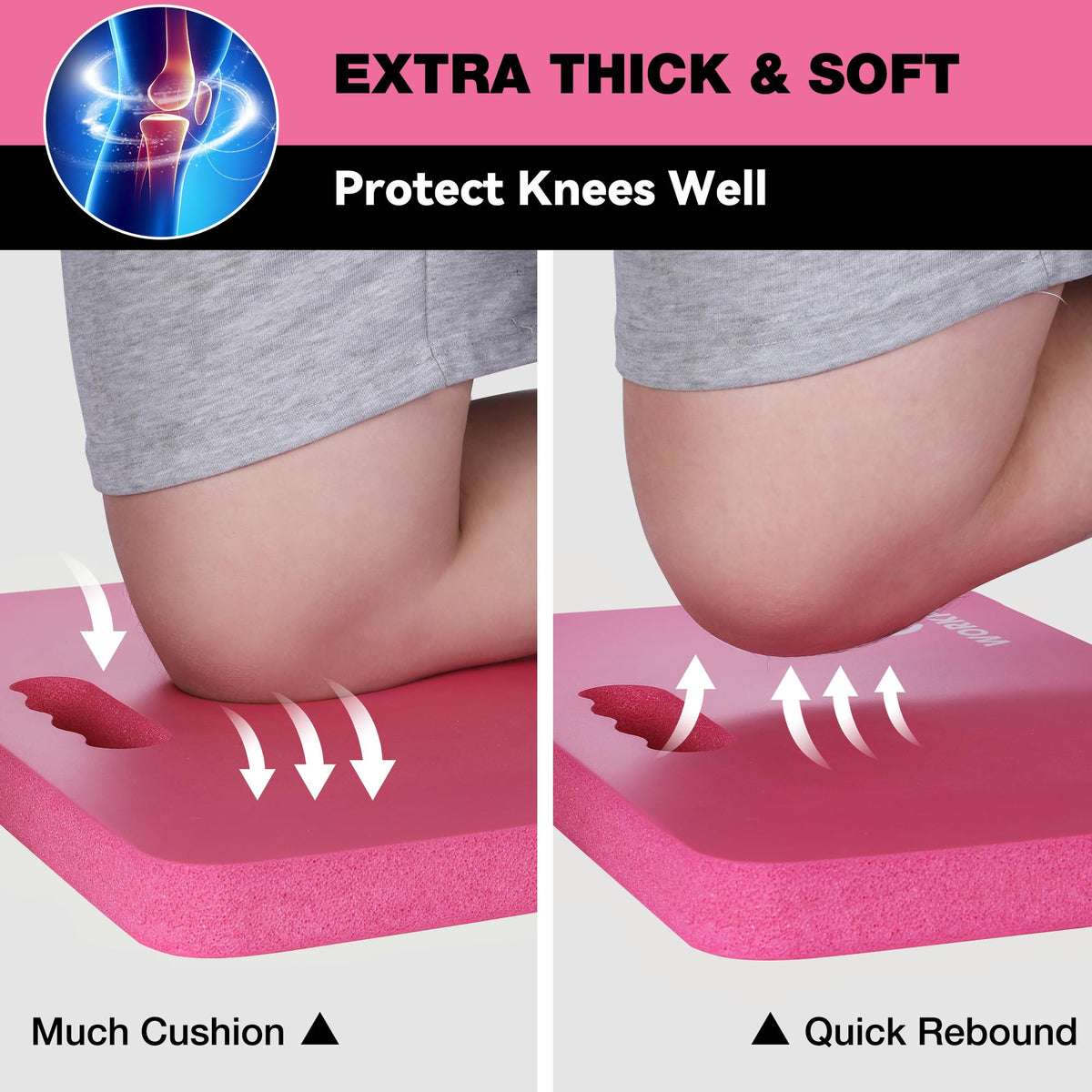 WORKPRO kneeling pad during workouts, encouraging comfortable floor exercises and stretches