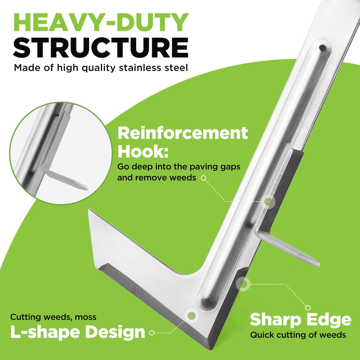 WORKPRO L-shaped blade reaches tight gaps for precise weed tearing