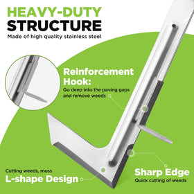WORKPRO L-shaped blade reaches tight gaps for precise weed tearing