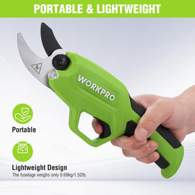 WORKPRO LED light enabled for pruning in low light conditions.