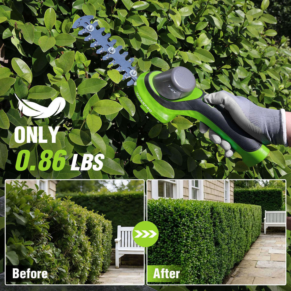 WORKPRO lightweight handle enables comfortable one-handed trimming.