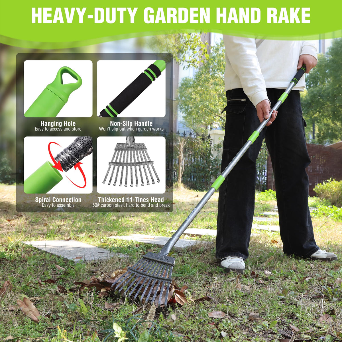 WORKPRO multi-purpose rake suitable for leaves, grass, mulch, and debris