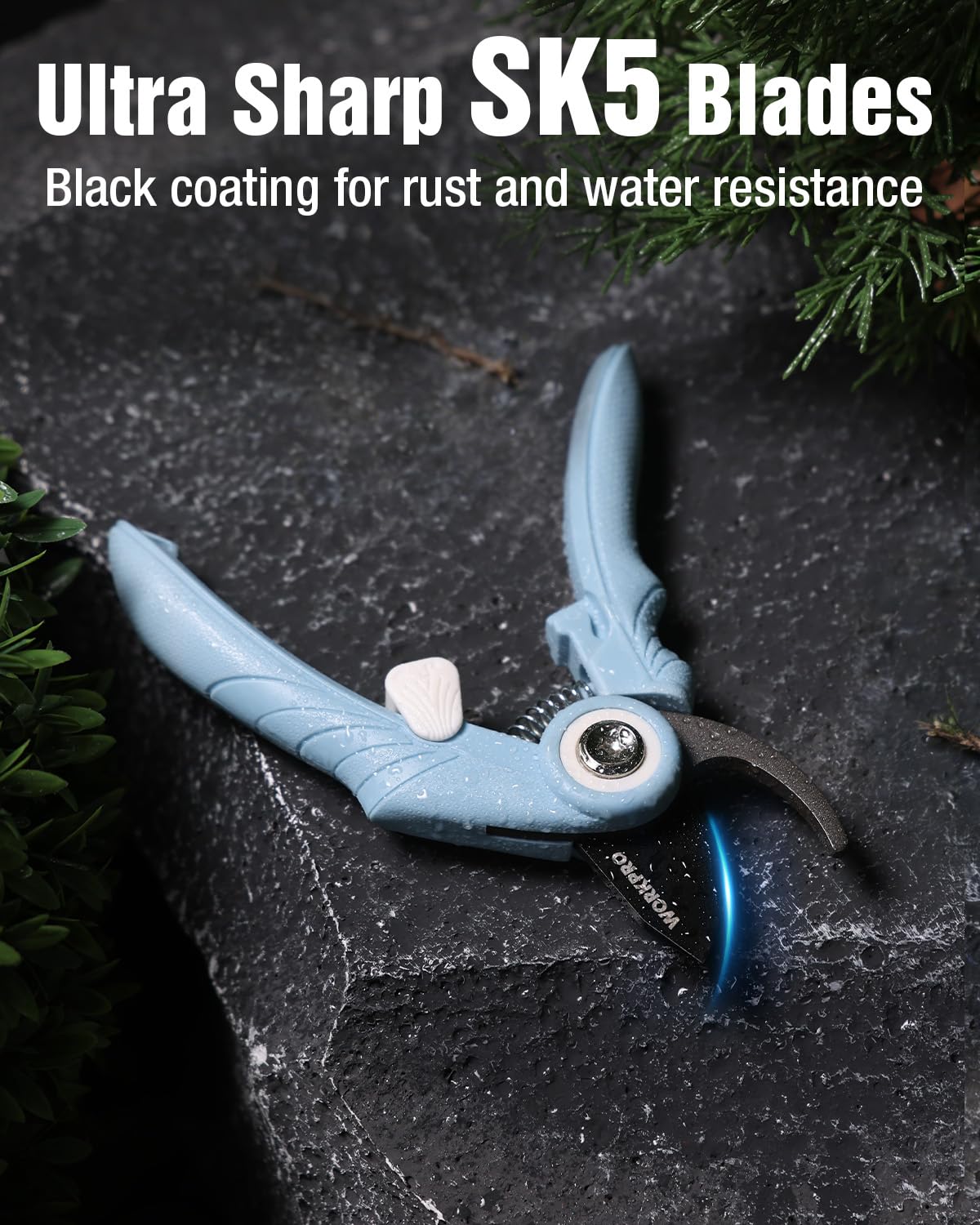 WORKPRO non-slip ergonomic grip reduces fatigue during long trimming sessions.