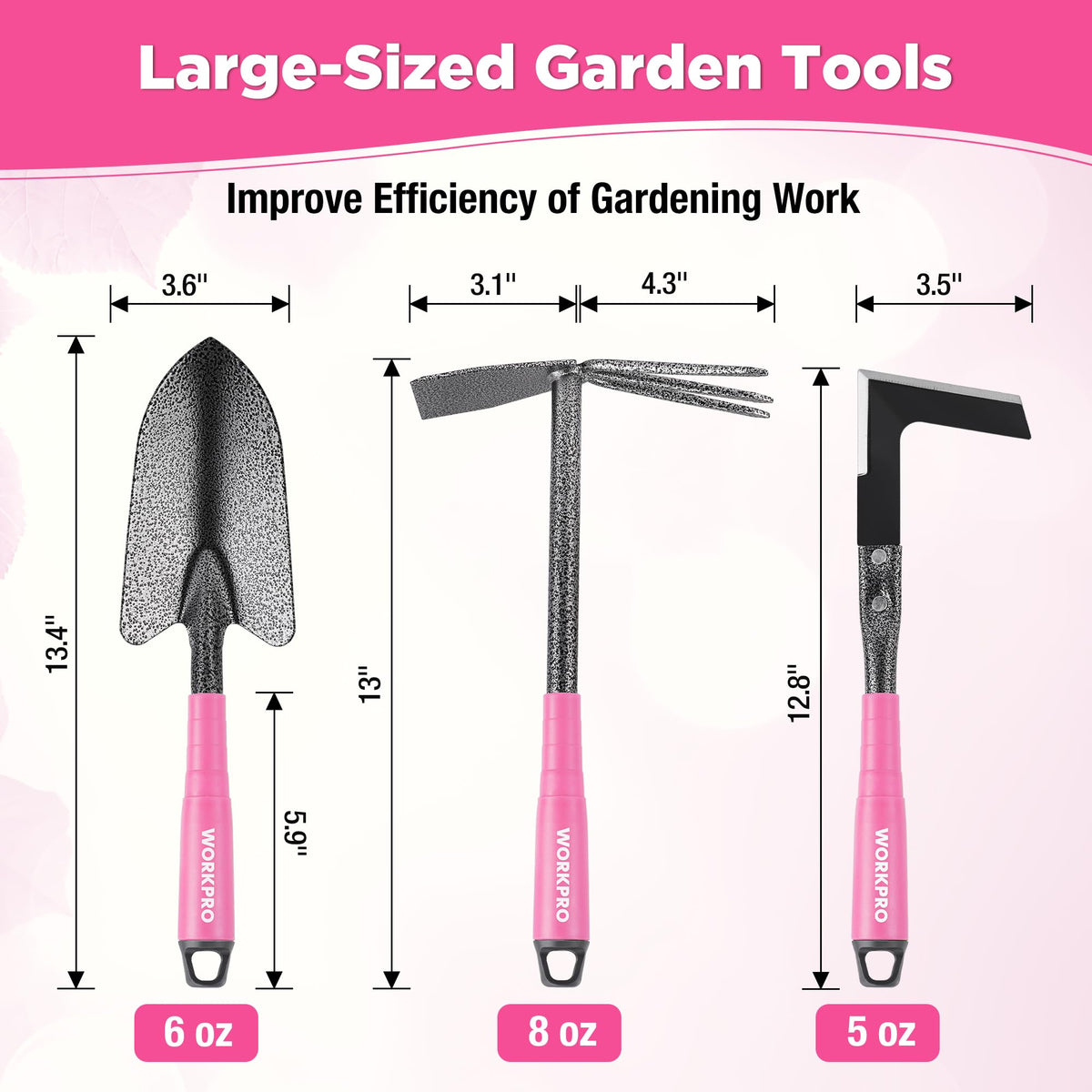 WORKPRO pink 5-tine rake ready to clear debris.