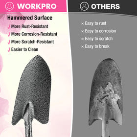 WORKPRO pink cultivator breaks soil for better root growth.