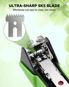 WORKPRO Plant Tying Machine used on a trellis supporting a tomato plant.