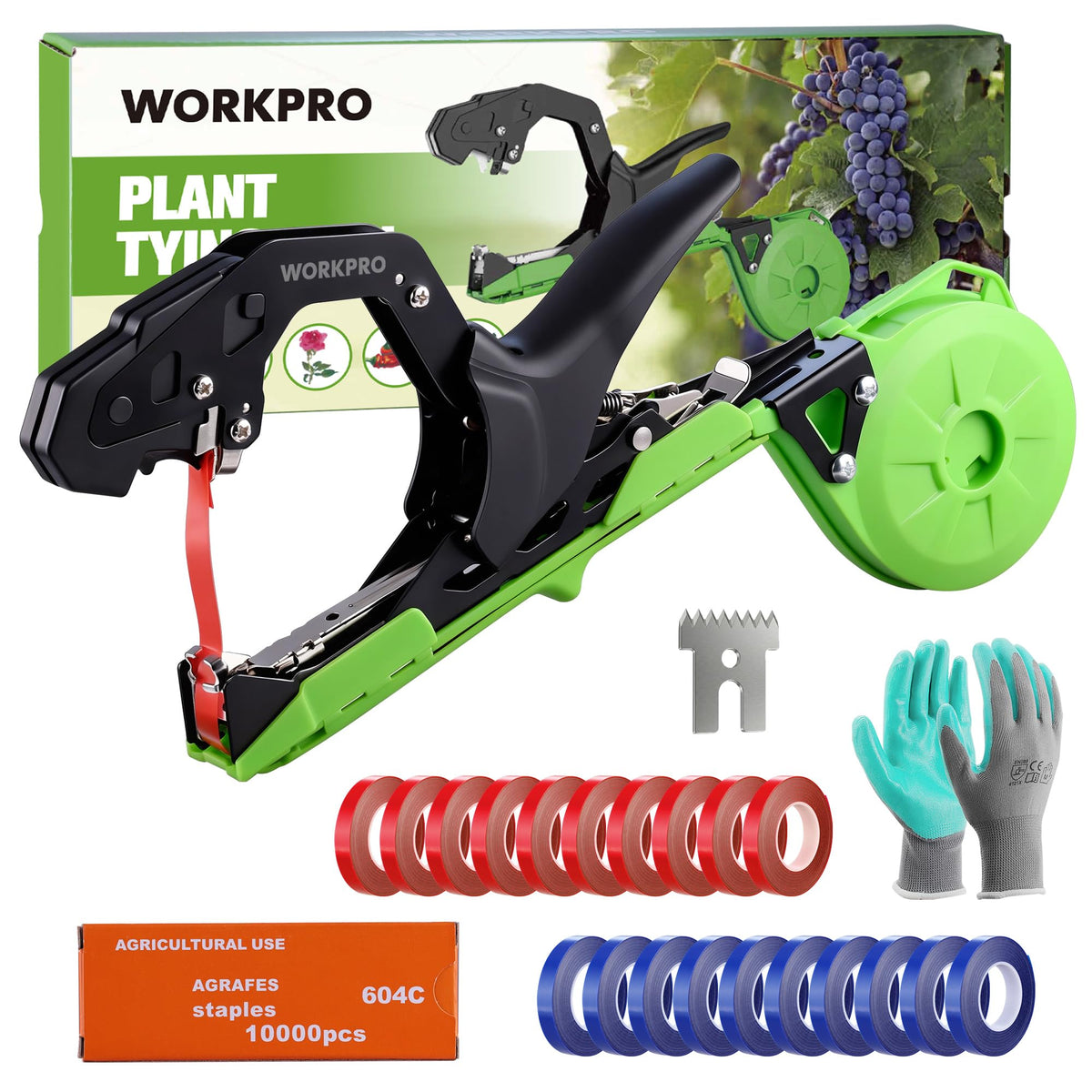 WORKPRO Plant Tying Machine front view showing the compact, easy-to-grip design for vines.