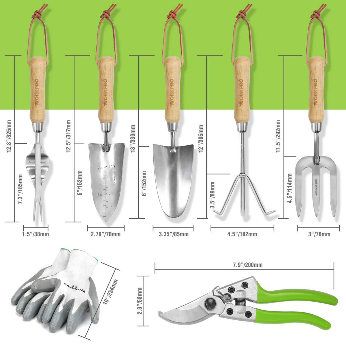 WORKPRO pruner with SK5 steel blades for precise cuts and plant care