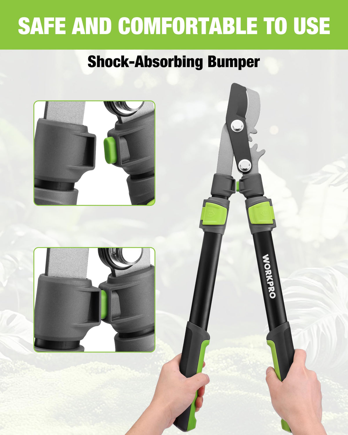 WORKPRO quick-adjust telescoping handle for versatile pruning heights