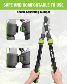 WORKPRO quick-adjust telescoping handle for versatile pruning heights