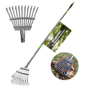 WORKPRO rake with a 72-inch adjustable handle for comfortable long-range leaf cleanup